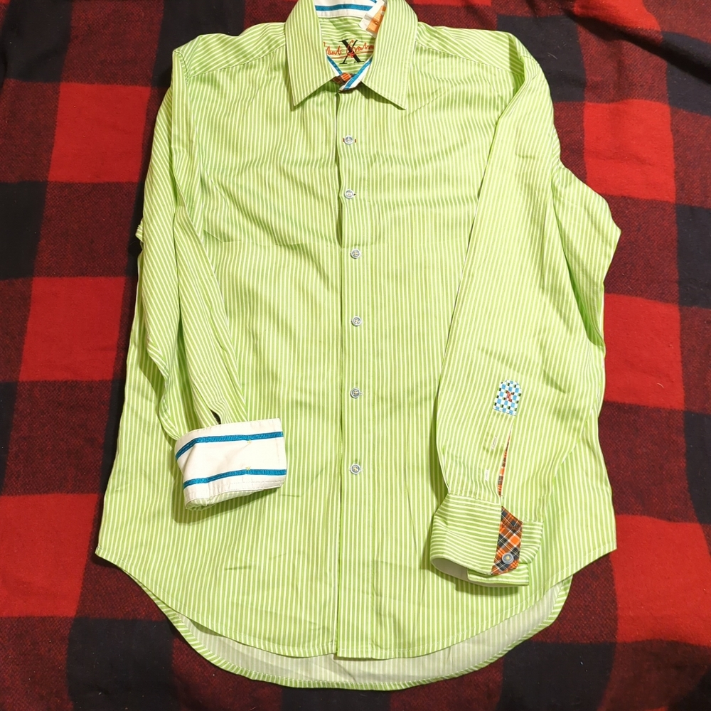 Robert Graham Classic Fit Multicolor striped Button Down Shirt Flip Cuff Men's L